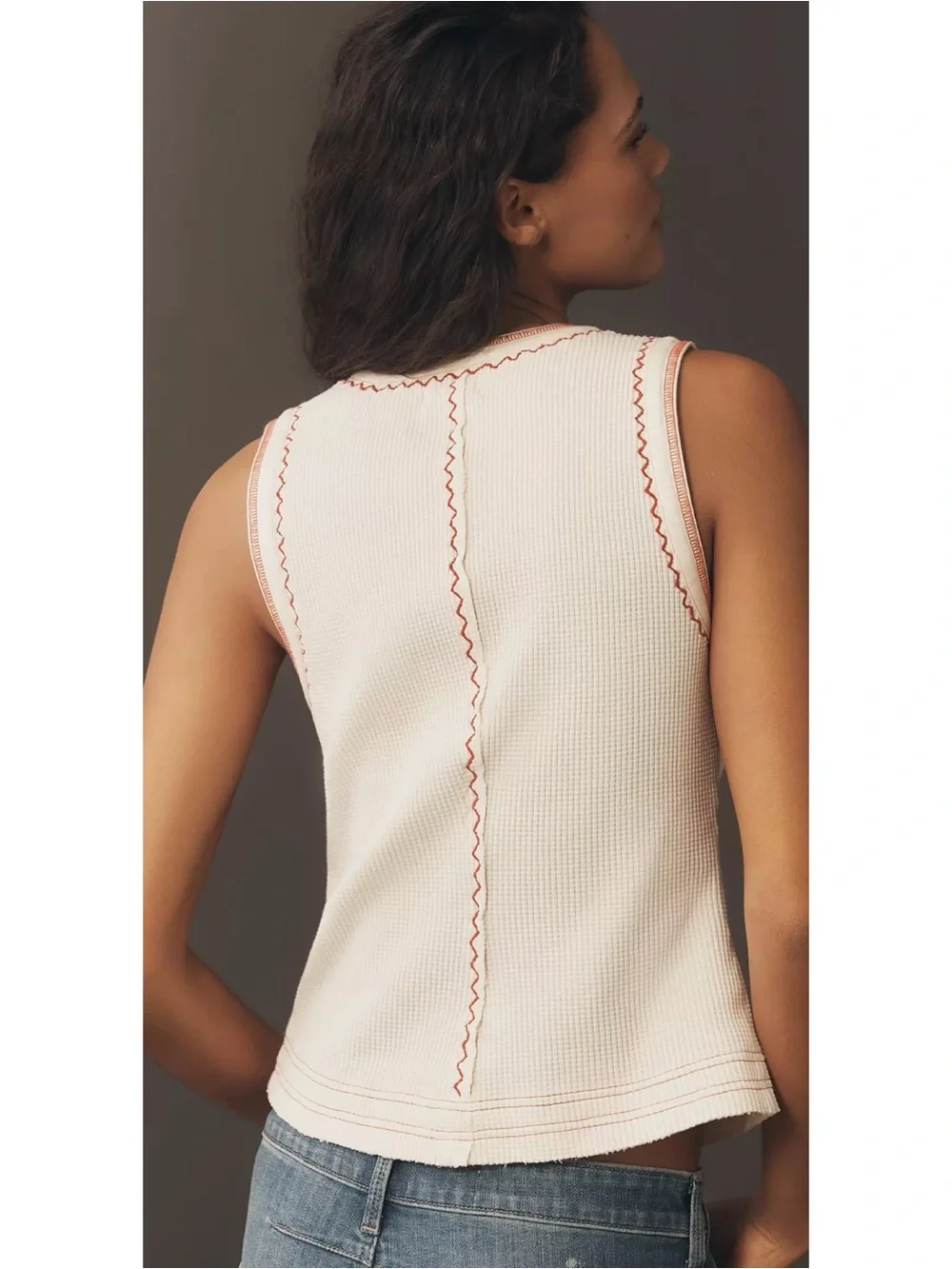 Pilcro Embroidered Heart Button Henley Tank Top Cream Size M - Picture 2 of 9